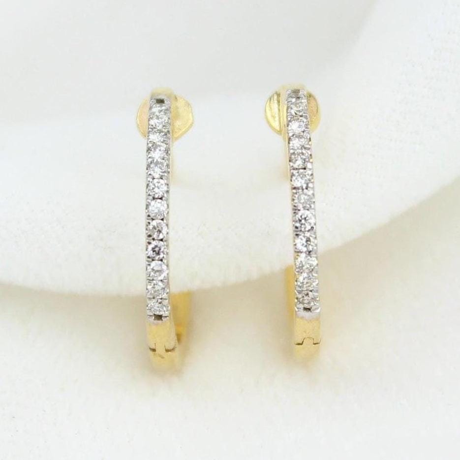 Small Diamond Plug Earrings, 14K Solid Gold, Natural Diamonds, Gift For Her