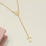 Load image into Gallery viewer, Personalized Initial Heart Diamond Lariat Necklace, 14k Solid Gold, Natural Diamonds, Custom Name Jewelry, Minimalist Letter Drop Chain