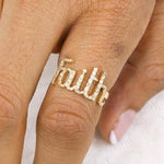 Load image into Gallery viewer, Faith Script Diamond Ring, 14K Solid Gold, Natural Diamonds, Statement Inspirational Jewelry, Word Name Ring, Personalized Minimalistic Band