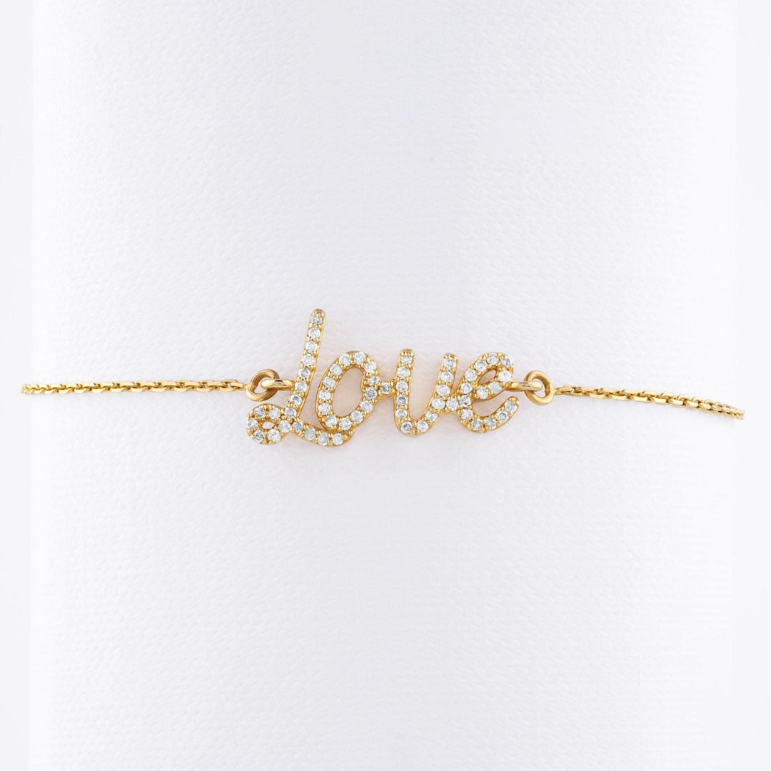 Love Chain Diamond Bracelet, 14k Solid Gold, Natural Diamonds, Inspirational Name Jewelry, Handcrafted Everyday Wear, Minimal Word Bracelet