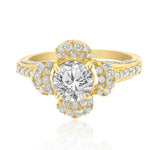 Load image into Gallery viewer, Round Solitaire Diamond Ring, Engagement Ring, Flower Shaped Halo Ring, 14k Solid Gold, Natural Diamonds, Gift For Her