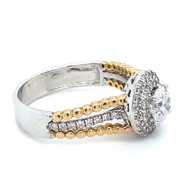 Halo Solitaire Ring, Engagement Diamond Ring, 14k Solid Gold, Natural Diamonds, Triple Shank Band, Dual Tone, Gift For Her