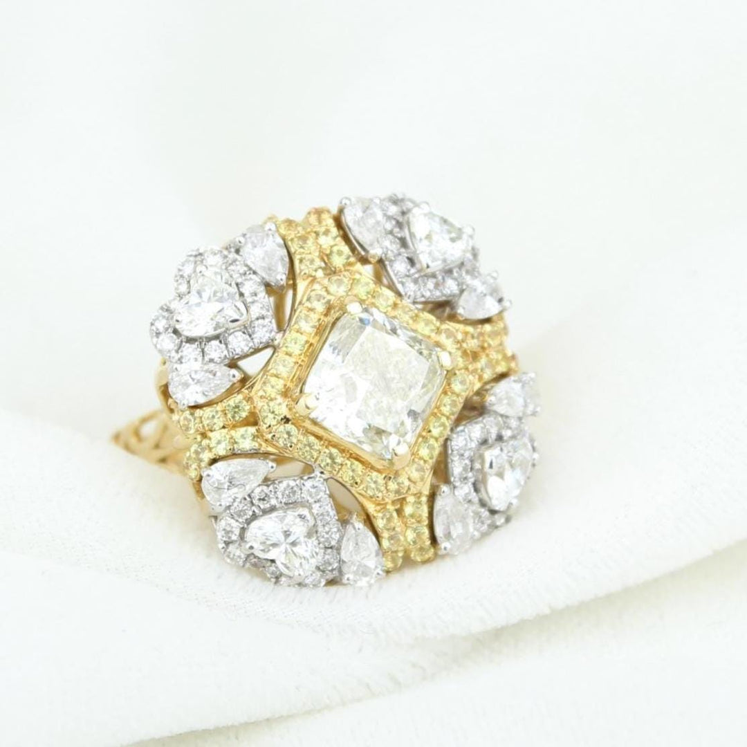 Yellow Sapphire Engagement Ring, Heart & Pear Diamonds, Dual Tone Gemstone Ring, Natural Diamonds, 14k Solid Gold, Gift For Her