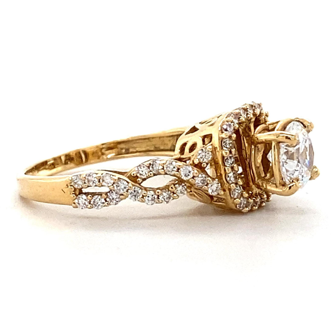 Round Solitaire Square Halo Diamond Ring, Engagement Ring, 14k Solid Gold, Natural Diamonds, Crossover Shank, Gift For Her