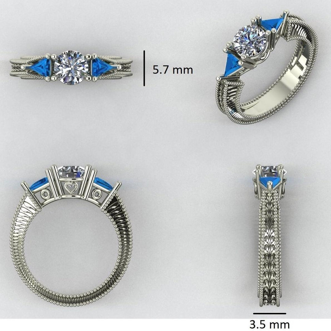 Solitaire Blue Sapphire Diamond Ring, Monica's Ring from F.R.I.E.N.D.S, 14K Solid Gold, Natural Diamonds, Gemstone Jewelry, Gift for her