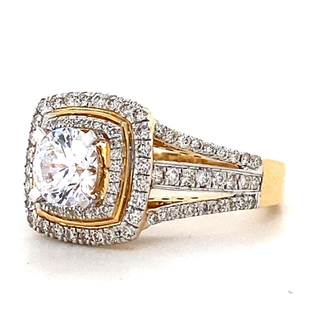 Round Solitaire Halo Diamond Ring, 14k Solid Gold, Natural Diamonds, Wedding Engagement Ring, Gift For Her