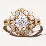 Load image into Gallery viewer, Solitaire Diamond Engagement Ring, Flower Diamond Ring, 14k Solid Gold, Halo Setting, Natural Diamonds, Gift For Her