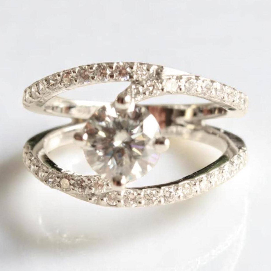 Criss Cross Solitaire Diamond Ring, 14k Solid Gold, Natural Diamonds, Engagement Ring, Split Crossover Shank, Gift For Her