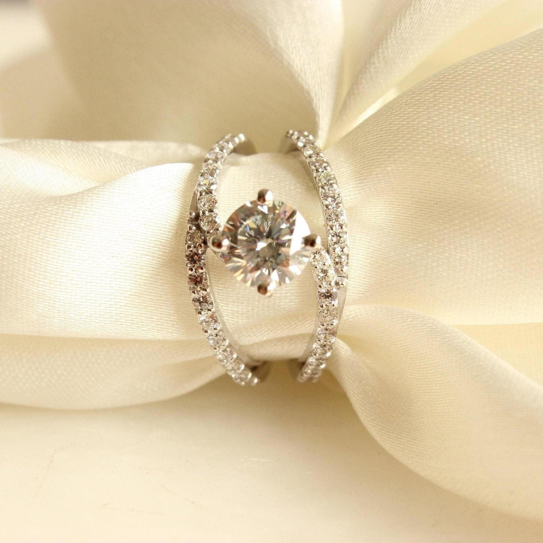Criss Cross Solitaire Diamond Ring, 14k Solid Gold, Natural Diamonds, Engagement Ring, Split Crossover Shank, Gift For Her