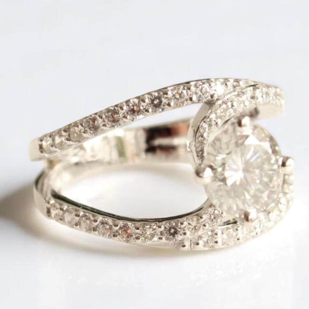 Criss Cross Solitaire Diamond Ring, 14k Solid Gold, Natural Diamonds, Engagement Ring, Split Crossover Shank, Gift For Her
