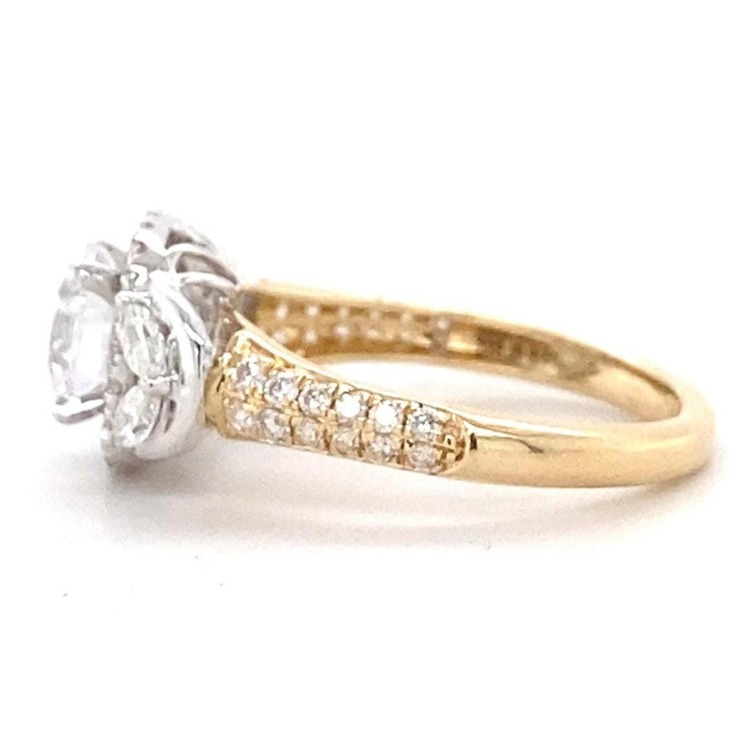 Solitaire Square Diamond Ring, 14k Solid Gold, Marquise leaves Engagement Ring, Dual Tone, Natural Diamonds, Bridal Jewelry, Gift for her