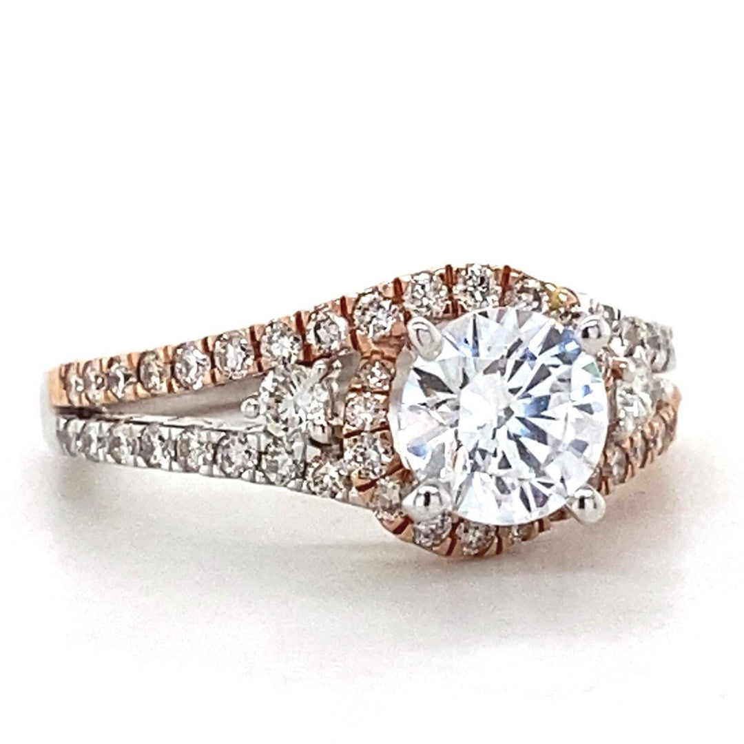 Round Solitaire Diamond Ring, 14K Solid Gold Engagement Ring, Dual Tone, Split Shank, Natural Diamonds, Gift For Her