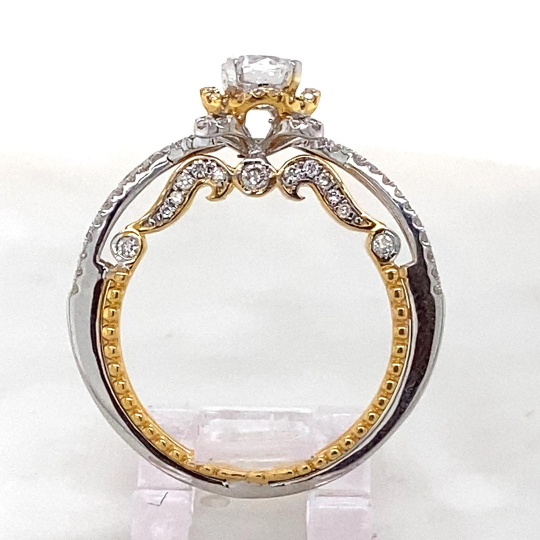 Round Solitaire Diamond Ring, 14K Solid Gold Engagement Ring, Dual Tone, Split Shank, Natural Diamonds, Gift For Her