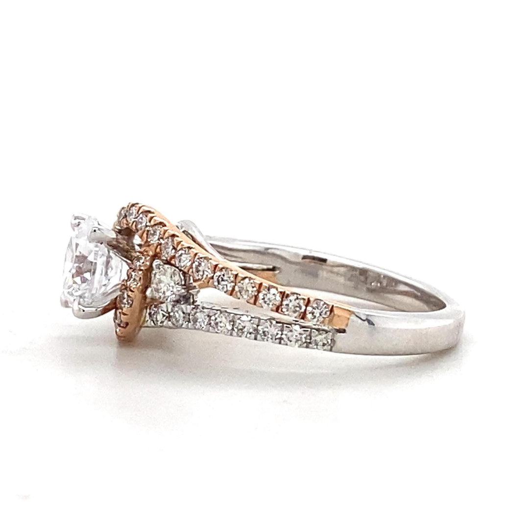 Round Solitaire Diamond Ring, 14K Solid Gold Engagement Ring, Dual Tone, Split Shank, Natural Diamonds, Gift For Her