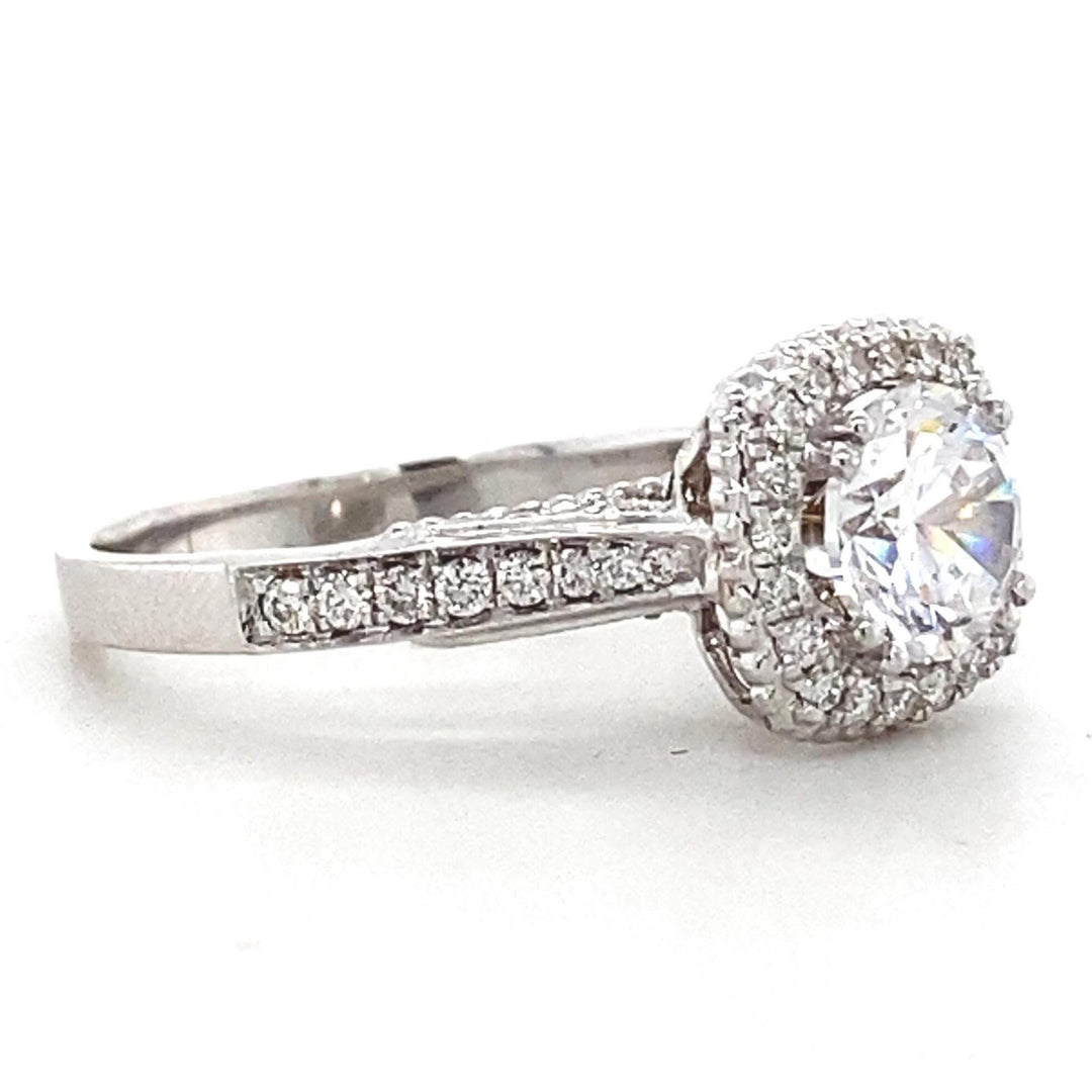 Round Solitaire Square Halo Diamond Ring, 14k Solid Gold, Engagement Ring, Natural Diamonds, Wedding Bridal Jewelry, Gift For Her