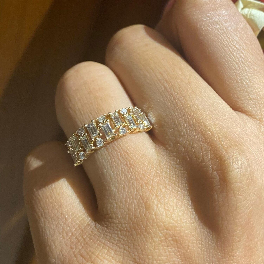 Baguette Diamond Wedding Band, Eternity Wedding Ring, 14k Solid Gold, Natural Diamonds, Stackng Proposal Ring, Statement Ring, Gift For Her