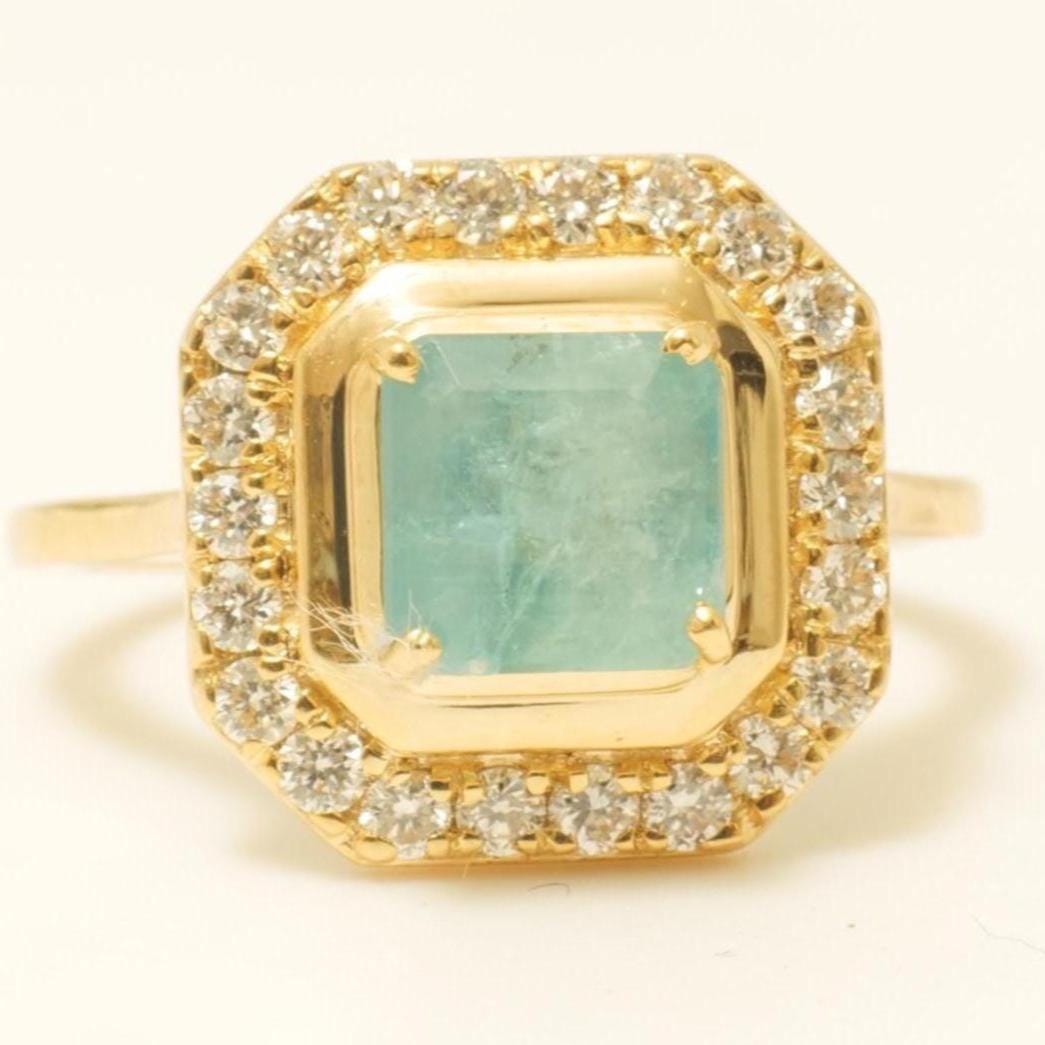 Princess Cut Halo Emerald Gemstone Diamond Ring, 14k Solid Gold, Natural Diamonds, Birthstone rings, Proposal Ring, Gift For Her