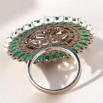 Load image into Gallery viewer, Emerald Flower Diamond Ring, 14k Solid Gold, Natural Diamonds, Floral Pearl Jewelry, Cocktail Statement Ring, Birthstone Ring