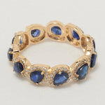 Load image into Gallery viewer, Pear Blue Sapphire Diamond Ring, 14k Solid Gold, Natural Diamonds, Eternity Band, Prong Gemstone Ring, Stacking Gold Band, Halo Setting Ring