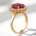 Load image into Gallery viewer, Oval Ruby Diamond Ring, 14k Solid Gold, Natural Diamonds, Cocktail Ring, Gemstone Halo Jewelry, Statement Ring, Gift For Her