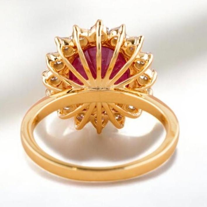 Oval Ruby Diamond Ring, 14k Solid Gold, Natural Diamonds, Cocktail Ring, Gemstone Halo Jewelry, Statement Ring, Gift For Her