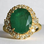 Load image into Gallery viewer, Oval Emerald Halo Diamond Ring, 14K Solid Gold, Natural Diamond, Birthstone Cocktail Gold Ring, Gemstone Statement Jewelry, Gift For Her