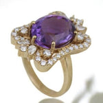 Load image into Gallery viewer, Oval Amethyst Diamond Halo Ring, 14k Solid Gold, Natural Diamonds, Statement Cocktail Ring, Faceted Gemstone Ring, Gift For Her