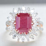 Load image into Gallery viewer, Emerald Cut Ruby Diamond Ring, 14k Solid Gold, Natural Diamonds, July Red Gemstone Halo Ring, Statement Birthstone Jewelry, Gift For Her