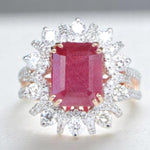 Load image into Gallery viewer, Emerald Cut Ruby Diamond Ring, 14k Solid Gold, Natural Diamonds, July Red Gemstone Halo Ring, Statement Birthstone Jewelry, Gift For Her