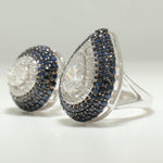 Load image into Gallery viewer, Blue Sapphire Diamond Ring, 14K Solid Gold, Pear & Oval Natural Diamond, Open Cuff Halo Gemstone Ring, Cocktail Statement Ring, Gift For Her