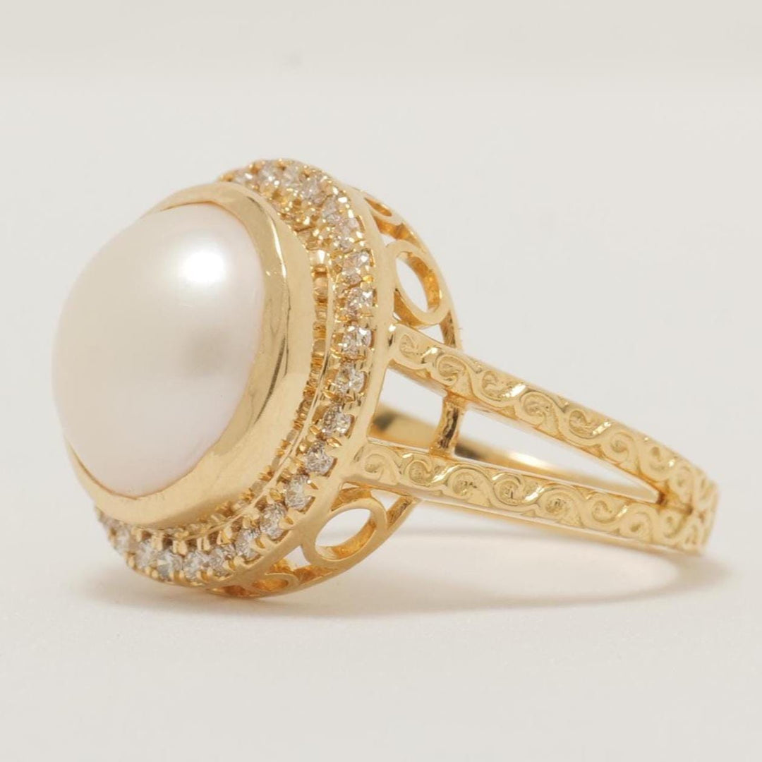 Pearl Halo Diamond Ring, 14K Solid Gold, Natural Diamonds, Gemstone Cocktail Ring, Birthstone Statement Jewelry, Gift for her