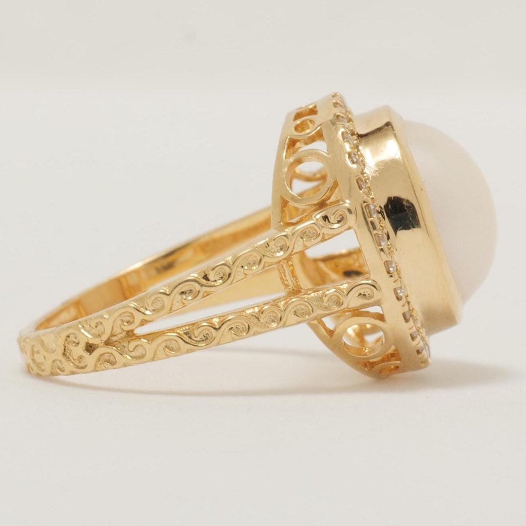 Pearl Halo Diamond Ring, 14K Solid Gold, Natural Diamonds, Gemstone Cocktail Ring, Birthstone Statement Jewelry, Gift for her