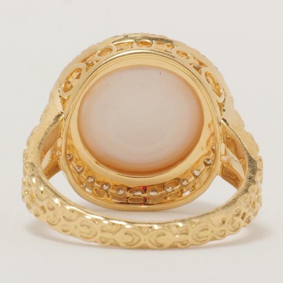 Pearl Halo Diamond Ring, 14K Solid Gold, Natural Diamonds, Gemstone Cocktail Ring, Birthstone Statement Jewelry, Gift for her