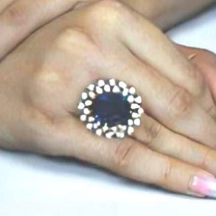 Blue Sapphire Oval Gemstone Diamond Ring, 14k Solid Gold, Cocktail Blue Stone Ring, Natural Diamonds, Birthstone Rings, Gift for her