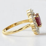 Load image into Gallery viewer, Oval Ruby Halo Diamond Ring, 14k Solid Gold, July Gemstone, Birthstone Ring, Natural Diamonds, Starburst Engagement Ring, Gift For Her