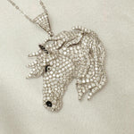 Load image into Gallery viewer, Horse Diamond Pendant Necklace, 14k Solid Gold, Natural Diamond, Majestic Equine Necklace, Animal Equestrian Hip Hop Chain Necklace