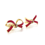 Load image into Gallery viewer, Kids Ribbon Diamond Stud Earrings, 14k Solid Gold With Pink Enameling, Natural Diamonds, Kids jewelry, Gift for toddlers, girls, and kids