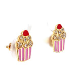 Load image into Gallery viewer, Kids Enameled Cupcake Diamond Stud Earrings, 14k Solid Gold, Natural Diamonds, Kids jewelry, Gift for toddlers, girls and kids