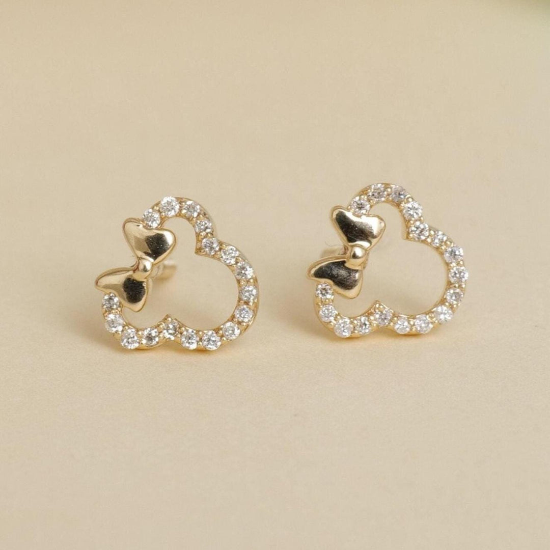 Kids Minnie Mouse Diamond Earrings, 14k Solid Gold, Natural Diamonds, Disney Inspired Studs, Gift for toddlers/girls/kids