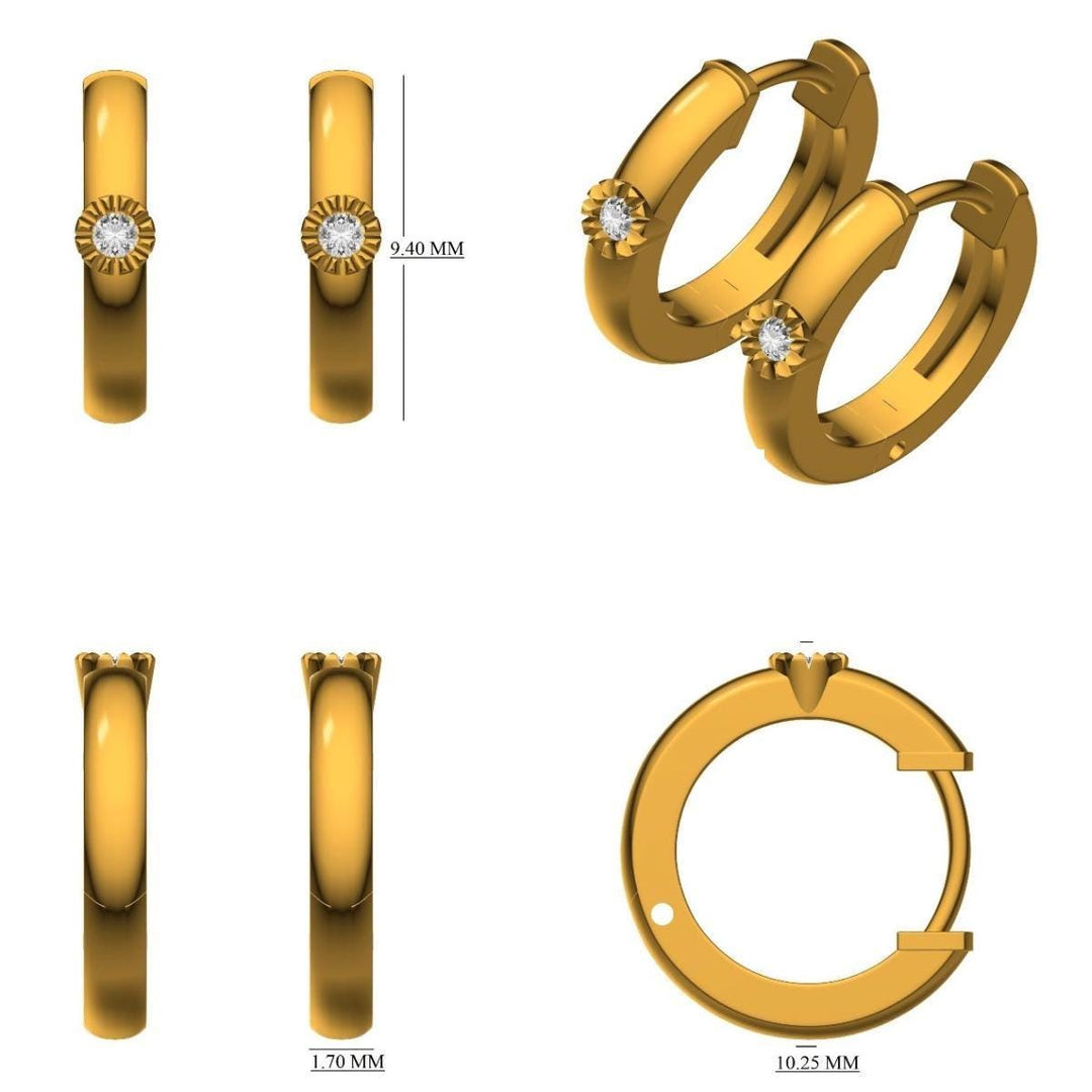 Diamond Sunburst Huggie Kids Earrings, 14k Solid Gold, Natural Diamonds, Kids jewelry,   Everyday Hoops, Gift for toddlers, girls and kids