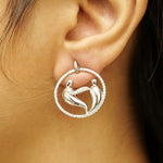 Load image into Gallery viewer, Mother Child Stud Earrings, 14k Solid Gold, Natural Diamonds, Eternity Bond Statement Earrings, Circle Geometric Jewelry