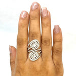 Load image into Gallery viewer, Swirl Diamond Bypass Ring, 14k Solid Gold, Natural Diamonds, Halo Set Cocktail Ring, Illusion Ring, Full Finger Statement Ring, Gift for Her