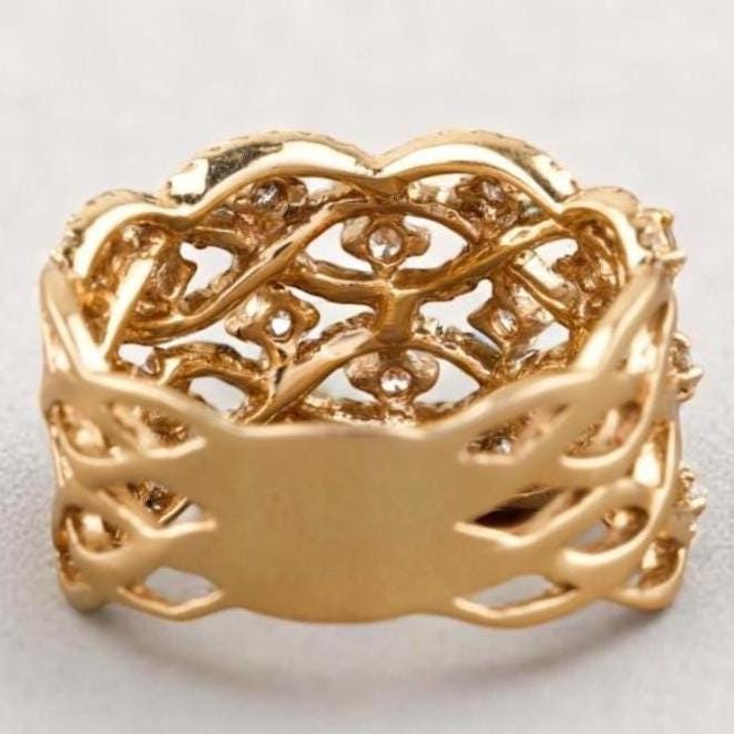 Criss Cross Diamond Ring, 14k solid gold, Natural Diamonds, Wedding Broad Band, Cocktail Statement Ring, Wide Band Ring, Gift For Her