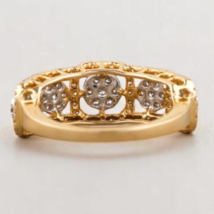 Diamond Halo Eternity Ring, 14k Solid Gold, Natural Diamonds, Illusion Setting, Open Frame Pavé Band, Two Toned Statement Ring, Gift For Her