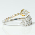 Load image into Gallery viewer, Pear Leaf Diamond Ring, 14k Solid Gold, Natural Diamonds, Cluster Split Jewelry, Open Wrap Two Tone Band, Statement Cocktail Jewelry