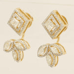 Load image into Gallery viewer, Geometric Leaf Halo Diamond Studs, 14k Solid Gold, Natural Diamonds, Princess Marquise Bridal Earrings, Statement Jewelry, Cocktail Studs