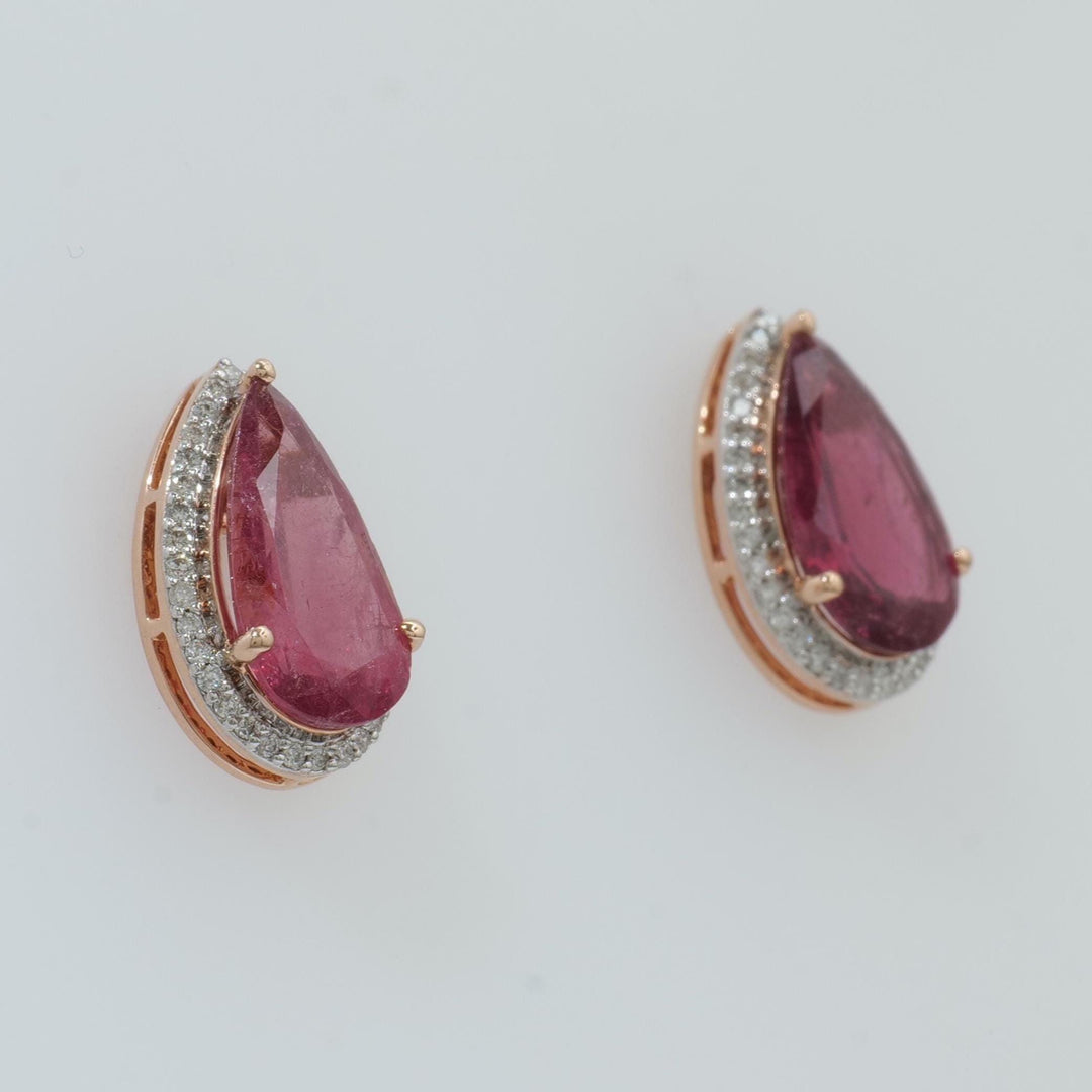 Pear Tourmaline Halo Diamond Stud Earrings, 14k solid Gold, Natural Diamonds, Tear Drop Gemstone Studs, Statement Everyday Jewelry