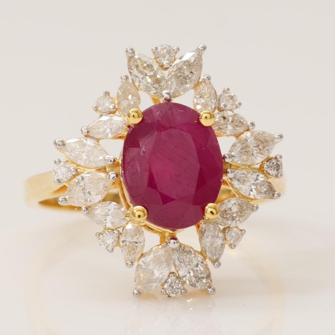 Oval Ruby Diamond Ring, 14k Solid Gold, Natural Diamonds, GemstoneStatement Ring, Bold Cocktail Ring, Ready To Ship, IGI Certified