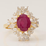 Load image into Gallery viewer, Oval Ruby Diamond Ring, 14k Solid Gold, Natural Diamonds, GemstoneStatement Ring, Bold Cocktail Ring, Ready To Ship, IGI Certified