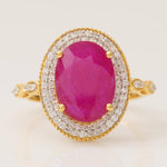 Load image into Gallery viewer, Oval Ruby Double Halo Diamond Ring, 14k Solid Gold, Natural Diamond, Cocktail Gemstone Jewelry, Statement Ring, Ready To Ship, IGI Certified